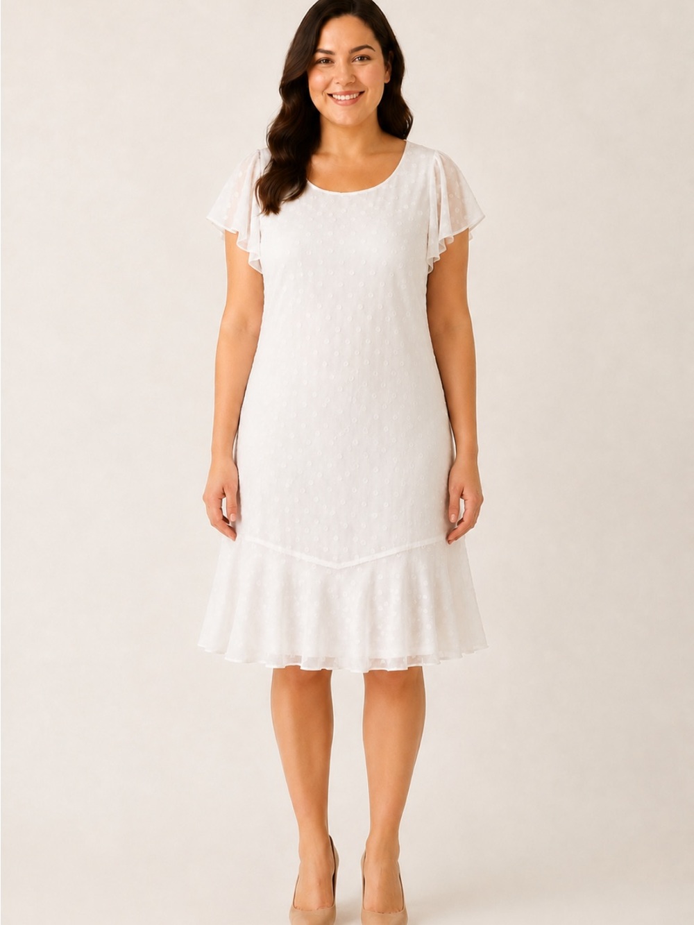 Karl Lagerfeld Paris Size 16 White Swiss Dot Flutter Sleeve Dress